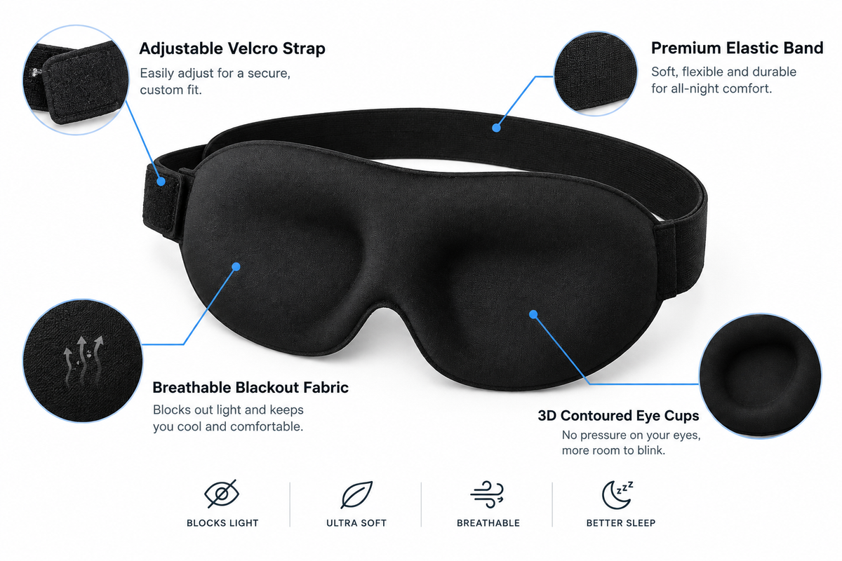 3D sleep eye mask with feature annotations